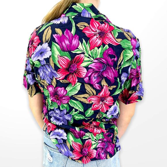 90s NOTATIONS Vintage Floral Print Button Up Top - Picture 3 of 6